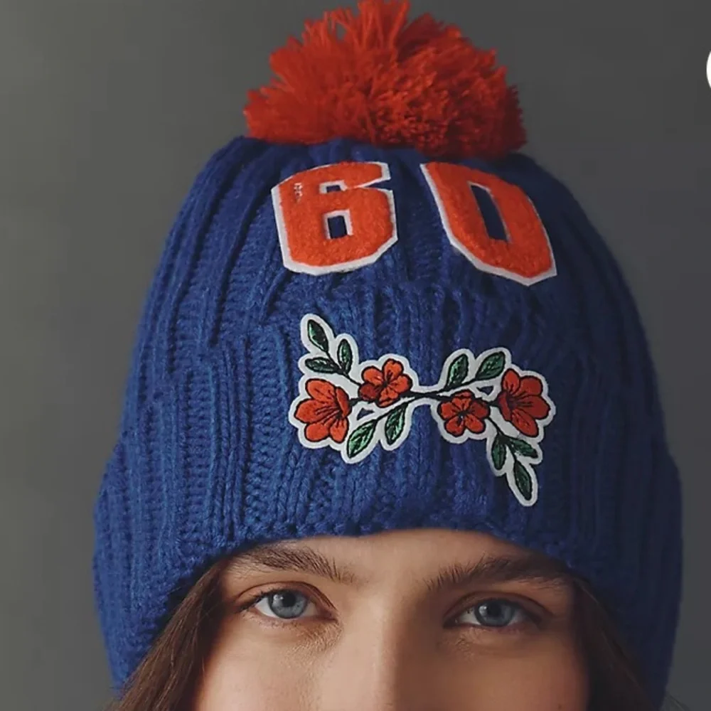 Anthropologie The Wild Collective Blue Floral Beanie
